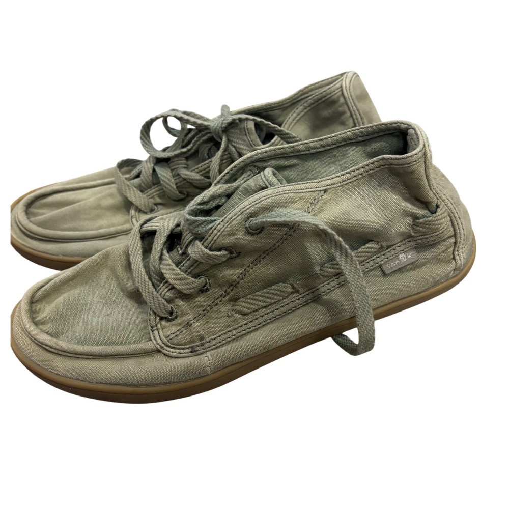 Sanuk Womens Sage Green Canvas Moc Toe Lace Up Sneakers 1013820 Size 7